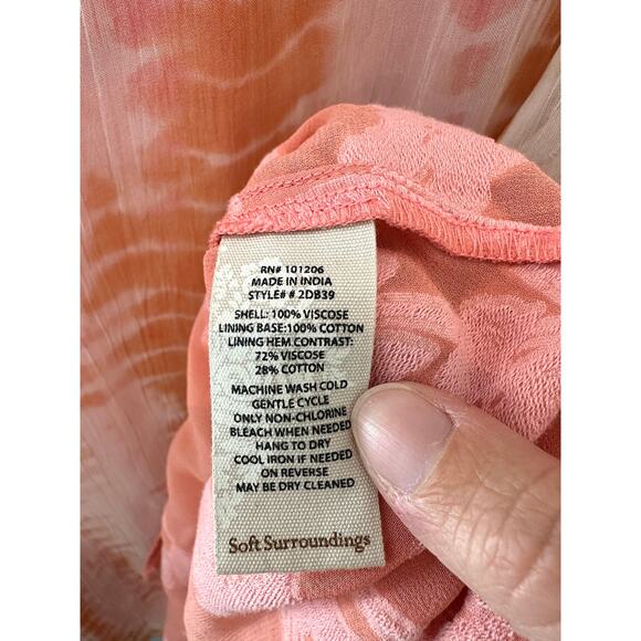 SOFT SURROUNDINGS | Pink Tie-Dye Sheer Layered Blouse Boho Bell Sleeves | Medium - Picture 7 of 8